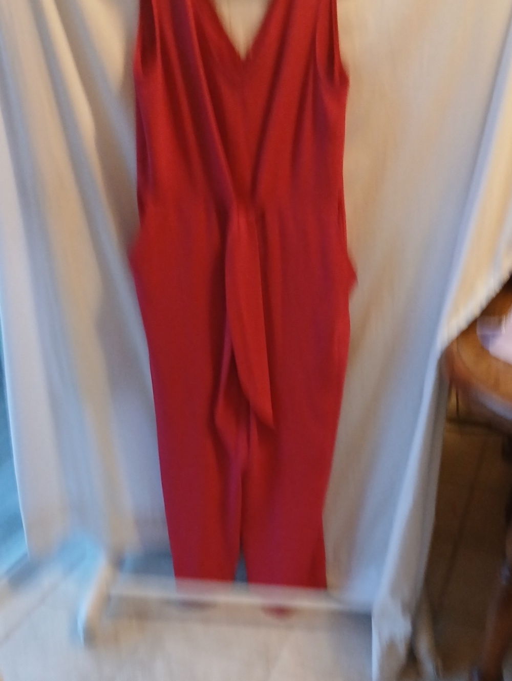Fuscia V-Neck Sleeveless Jumpsuit with Tied Waist